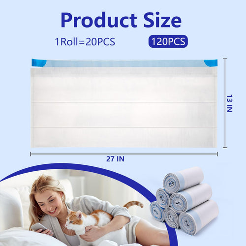 120 Count Cat Litter Box Bags, Extra Thick Heavy Duty Liners, Unscented, 27" x 13" D346326