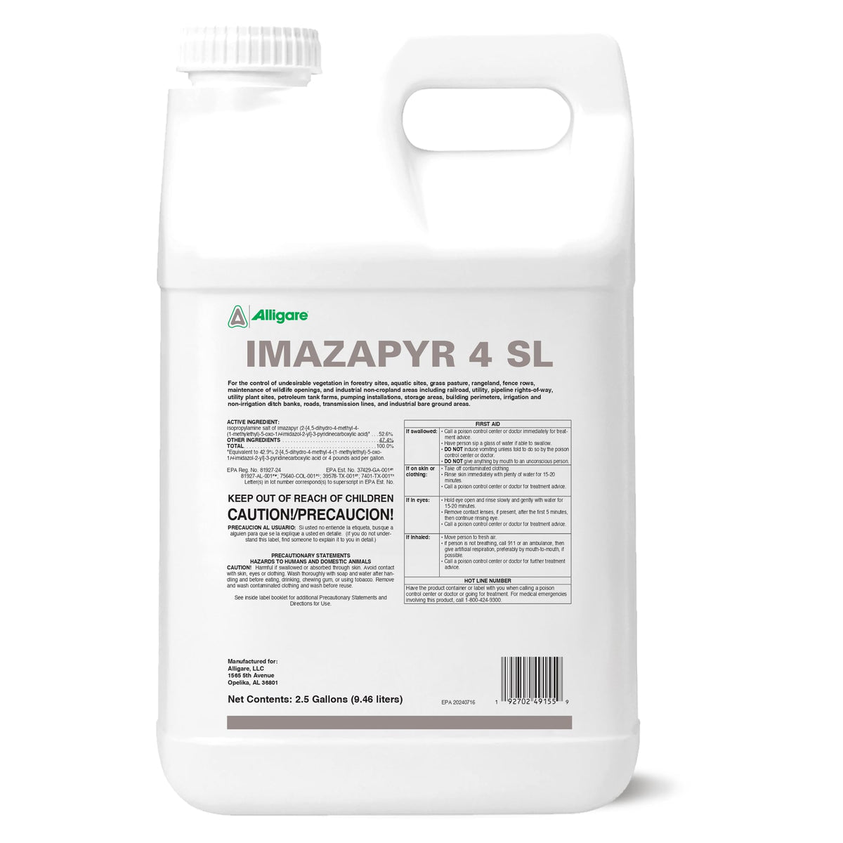 Imazapyr 4 SL Herbicide 2.5 Gallon Liquid Weed Killer B164