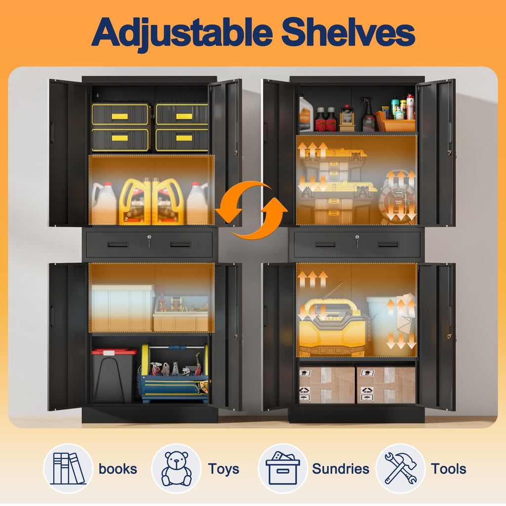 Metal Locking Storage Cabinet with Adjustable Shelves and 1 Drawer K59998
