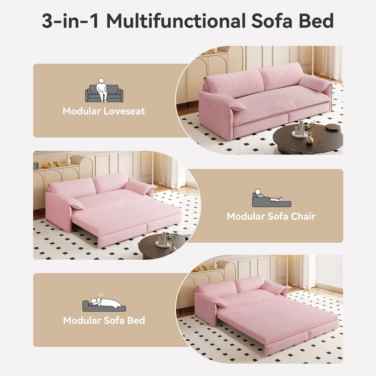 Queen Size Velvet Sleeper Sofa Bed D3580