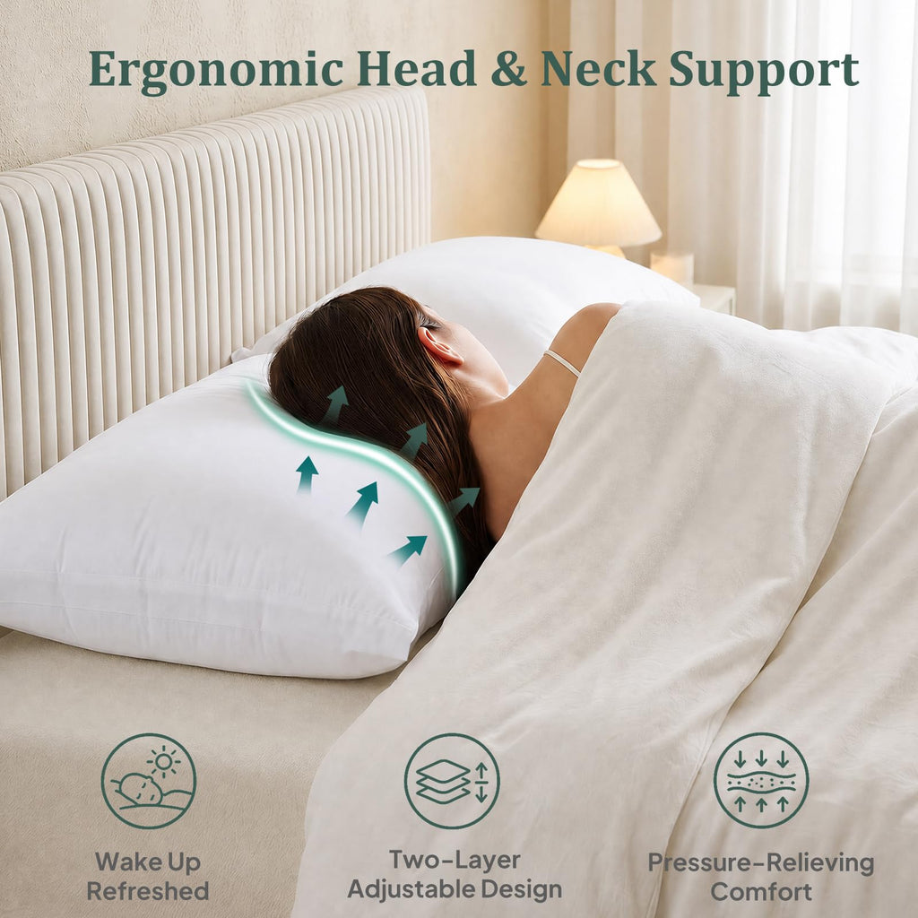 King Size Set of 2 Adjustable Memory Foam Bed Pillows Q884