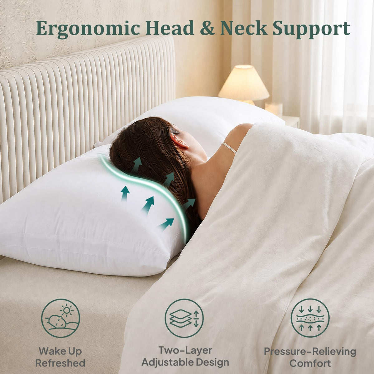 King Size Set of 2 Adjustable Memory Foam Bed Pillows Q884