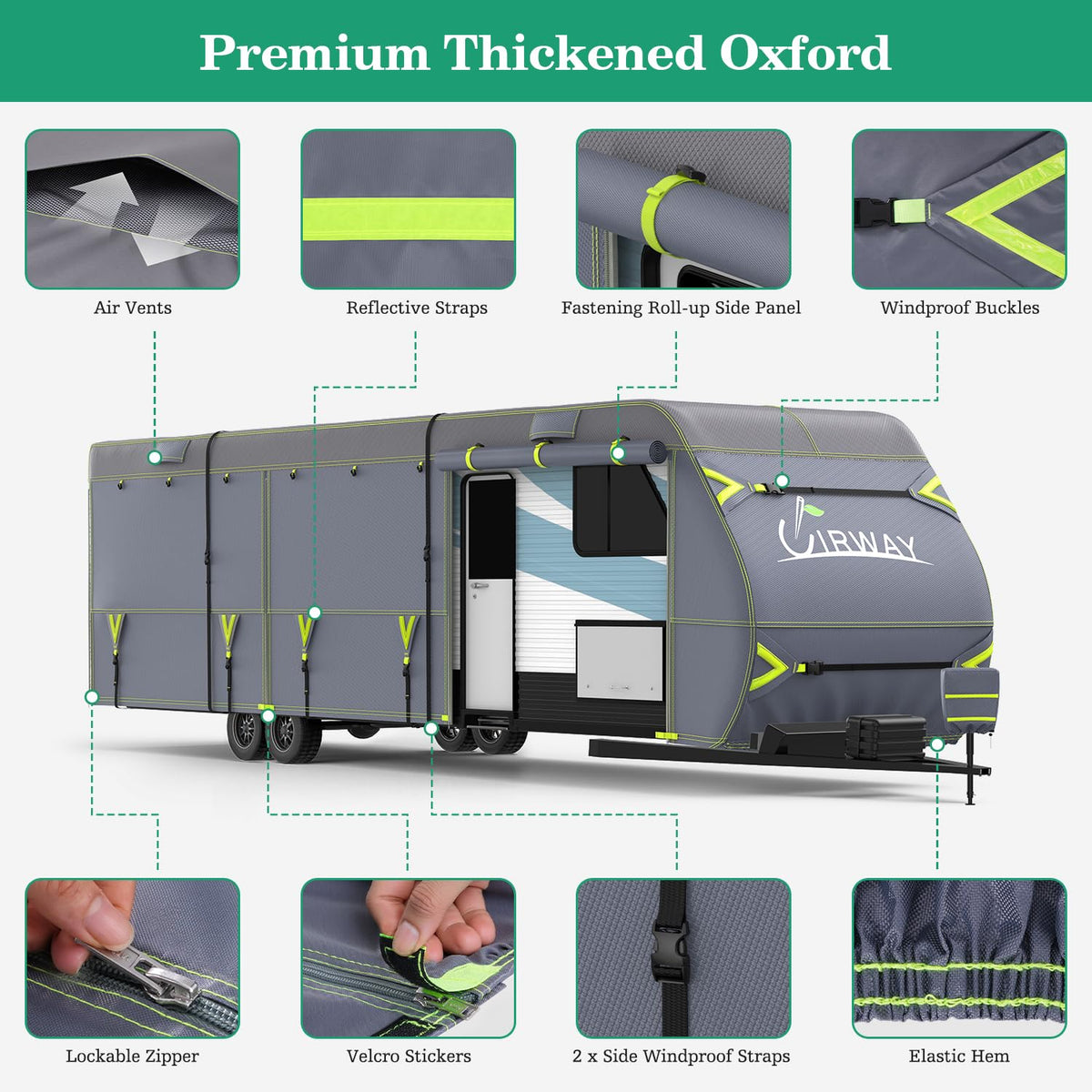 600D Oxford Waterproof Rip-Stop RV Cover 24-27ft with 4 Tire Covers Q865519
