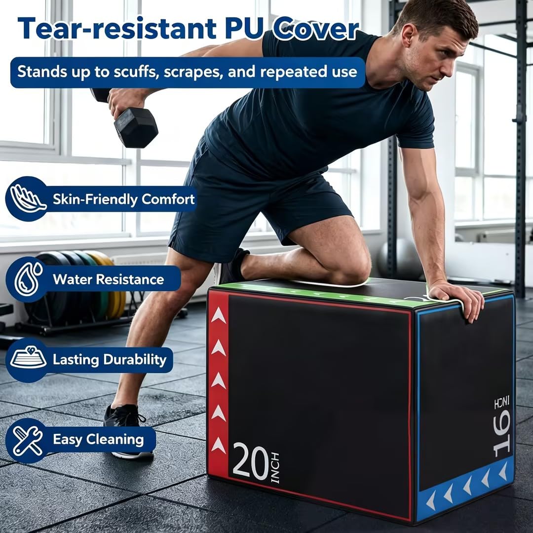 3 in 1 Plyometric Jump Box 16/20/24 Inch Soft Foam W24922