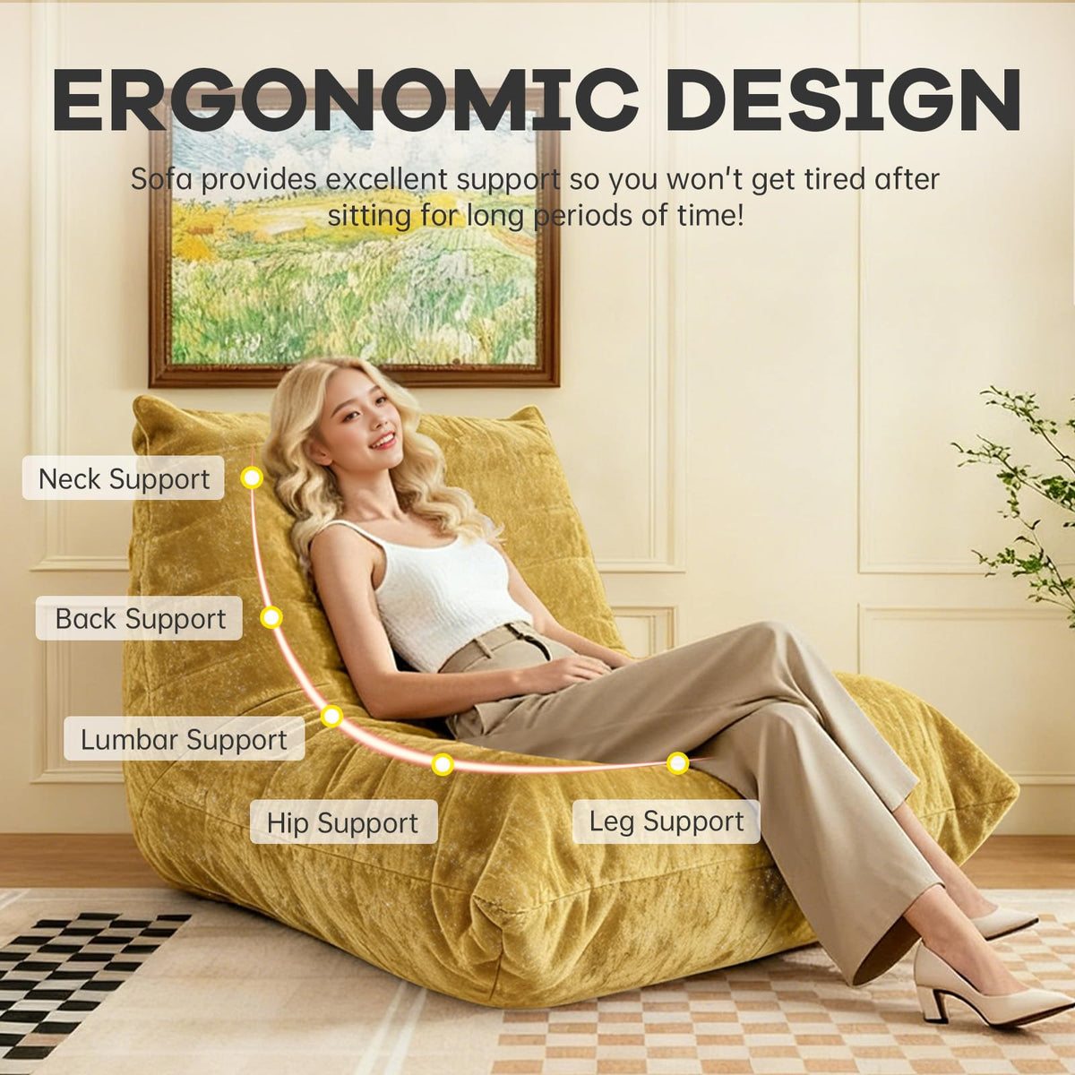 Yellow Corduroy Memory Foam Bean Bag Chair F59527