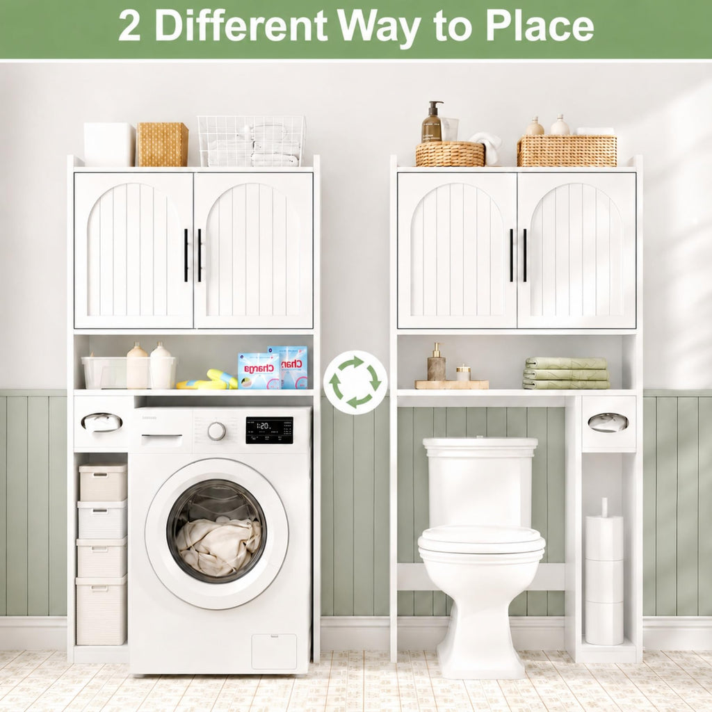 34" Over the Toilet Storage Cabinet with Arched Doors, White N493