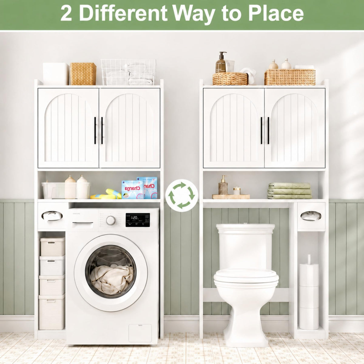 34" Over the Toilet Storage Cabinet with Arched Doors, White N493