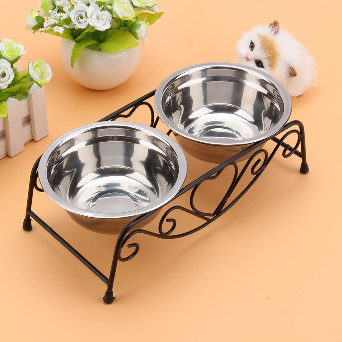 Stainless Steel Elevated Dog Cat Bowls with Iron Stand E315639