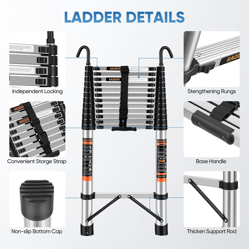 16.5 ft Telescoping Ladder with Hooks 330 lbs K4690