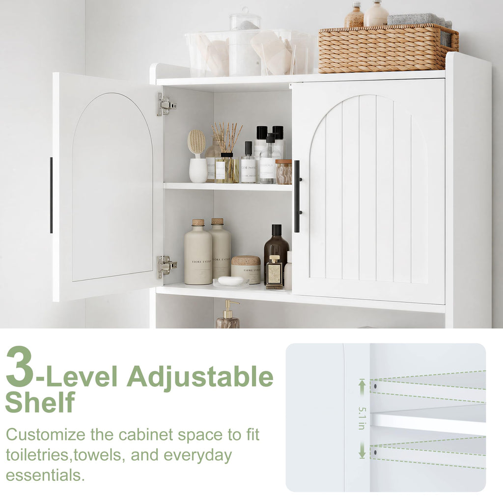 34" Over the Toilet Storage Cabinet with Arched Doors, White N493