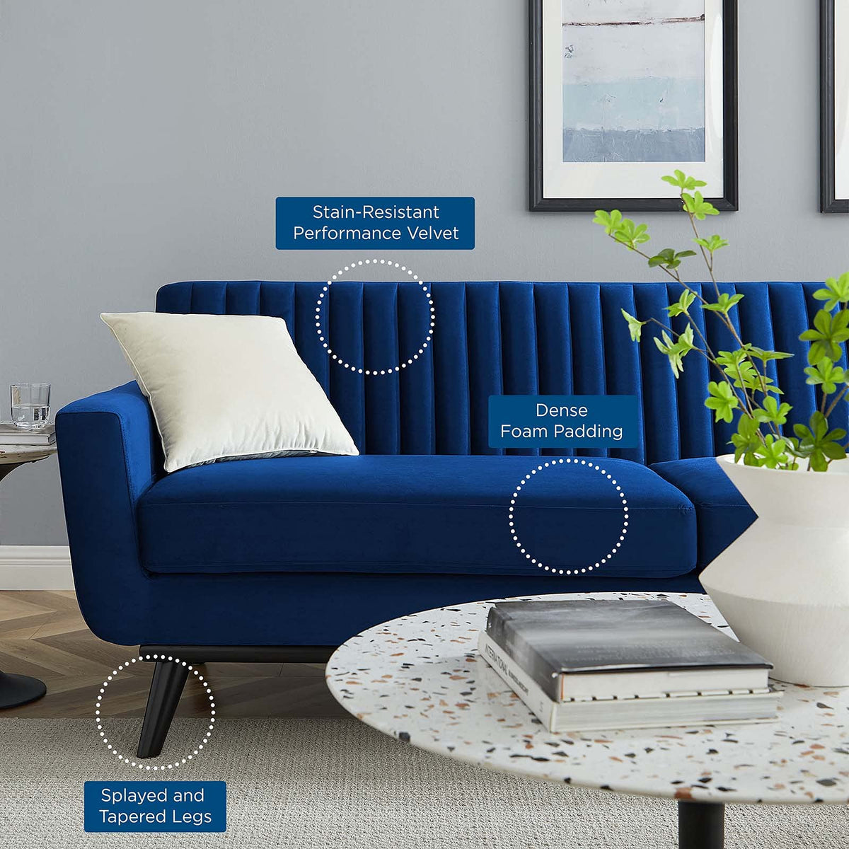 Navy Channel Tufted Performance Velvet Sofa A856601