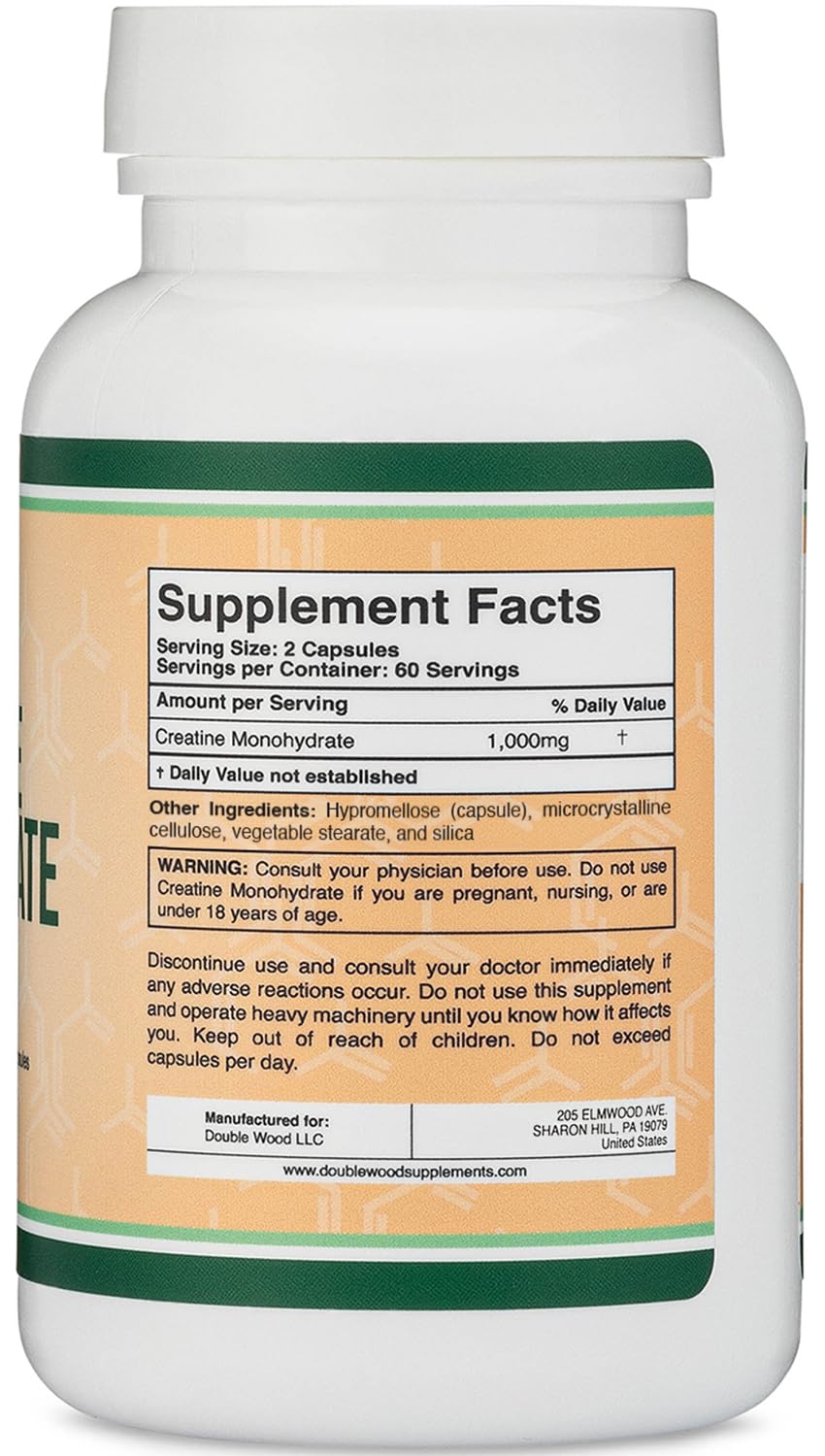 Creatine Monohydrate Capsules 1,000mg Vegan 120 Capsules L109