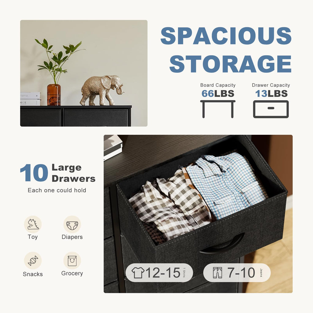 Black 10 Drawer Tall Dresser C303321