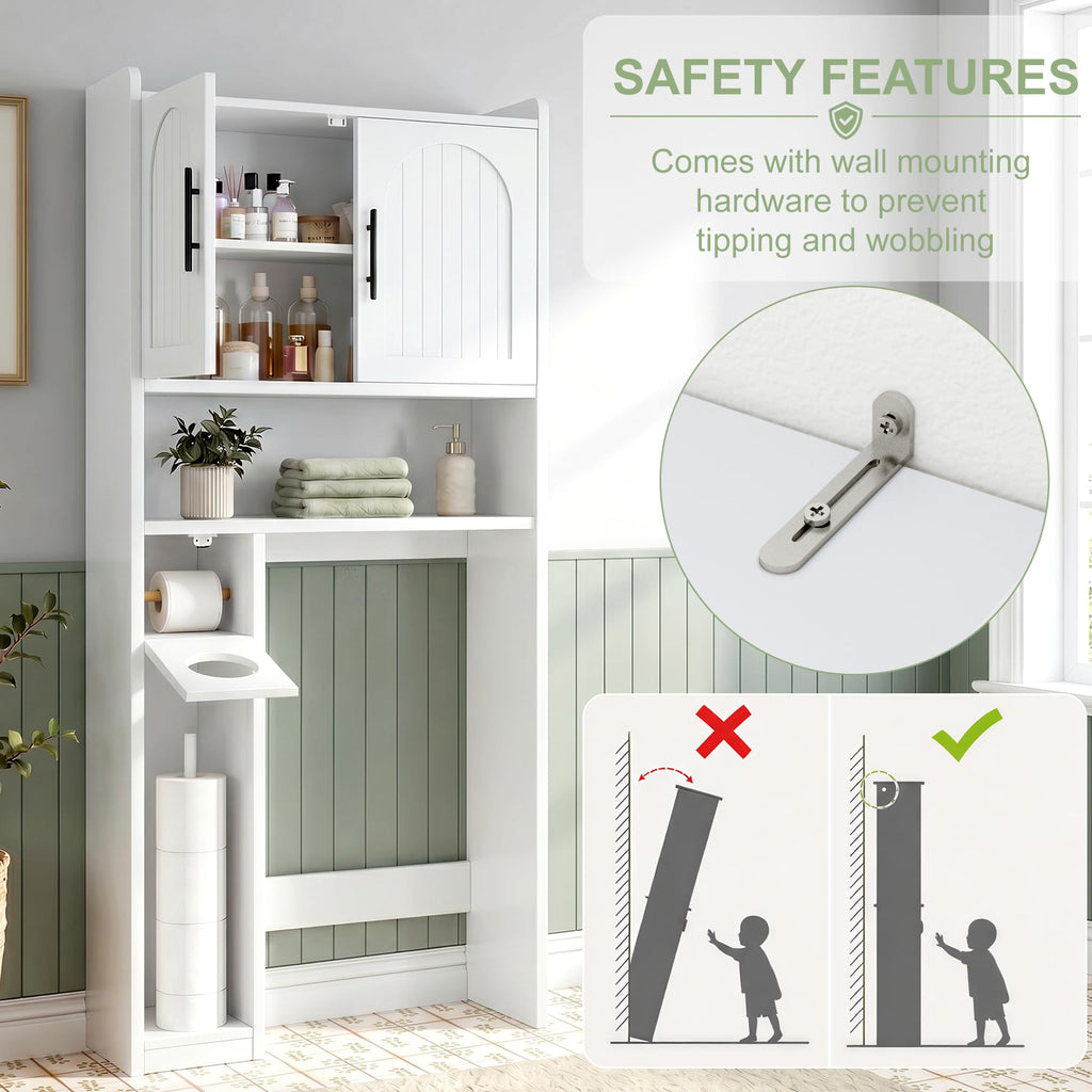 34" Over the Toilet Storage Cabinet with Arched Doors, White N493