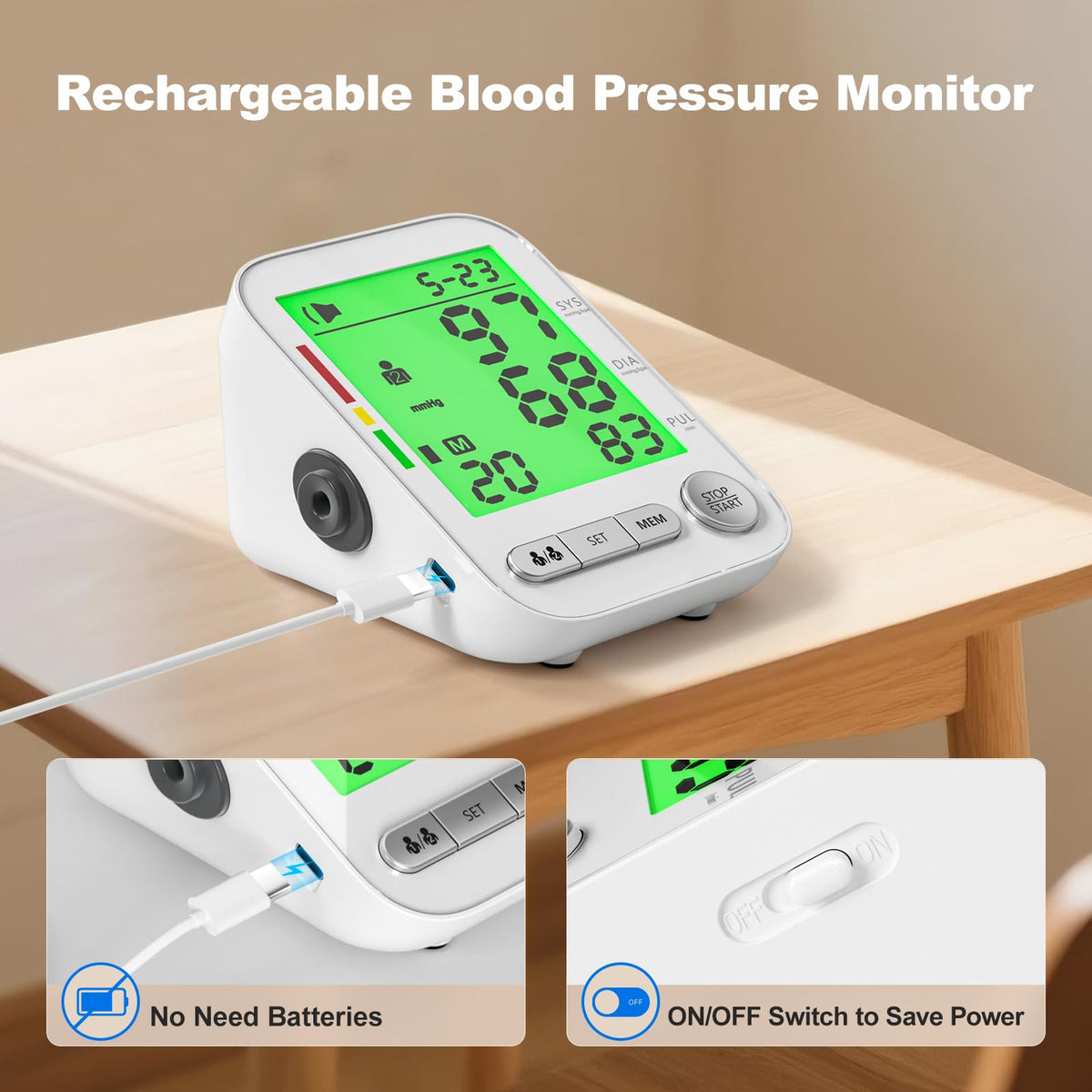 Rechargeable Automatic Digital Blood Pressure Monitor with 2 Cuffs V5047