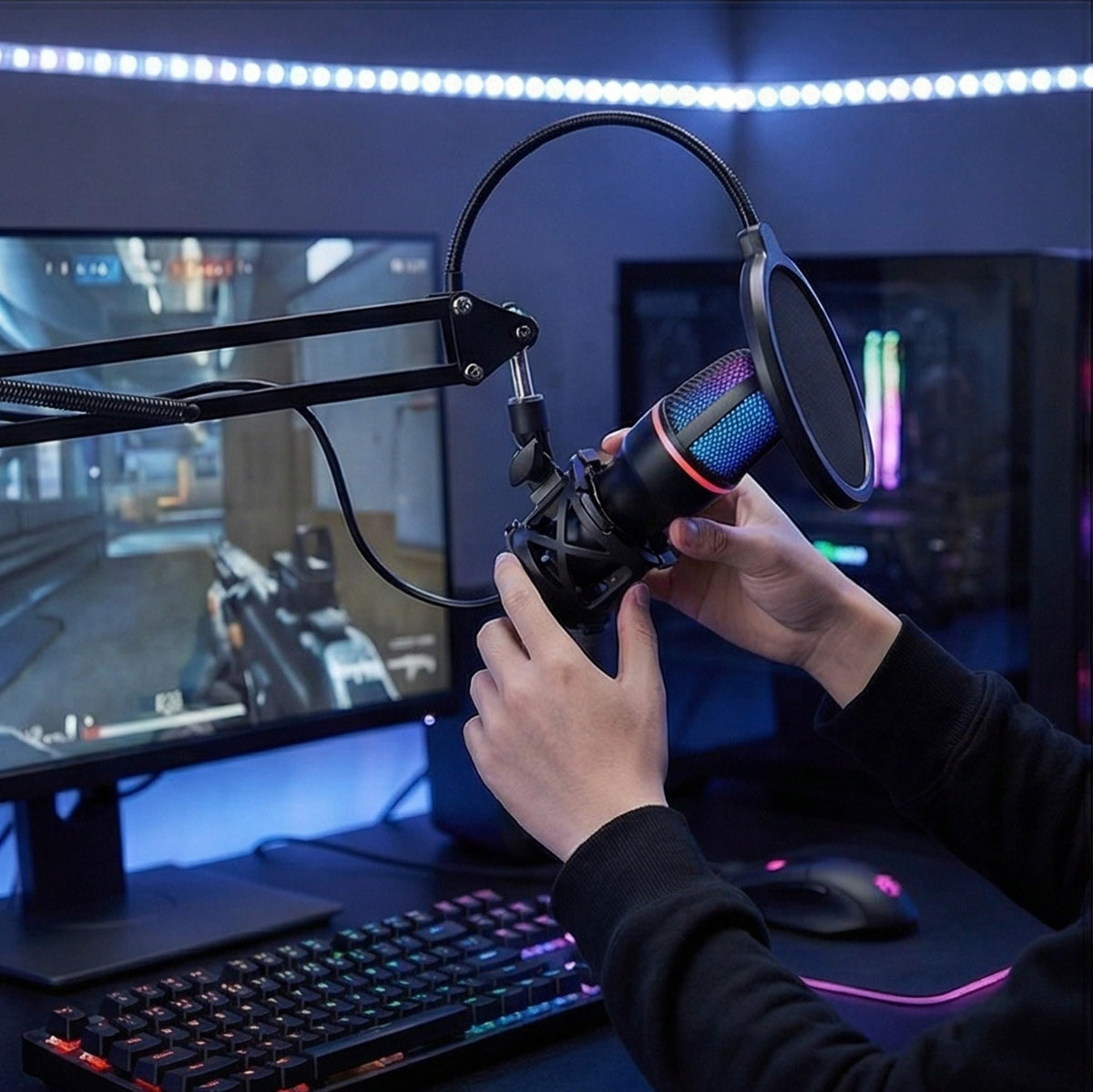 USB Condenser Gaming Mic with Shock Mount D381