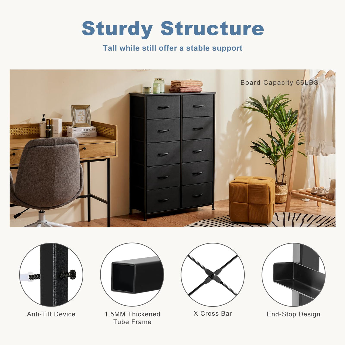 Black 10 Drawer Tall Dresser C303321