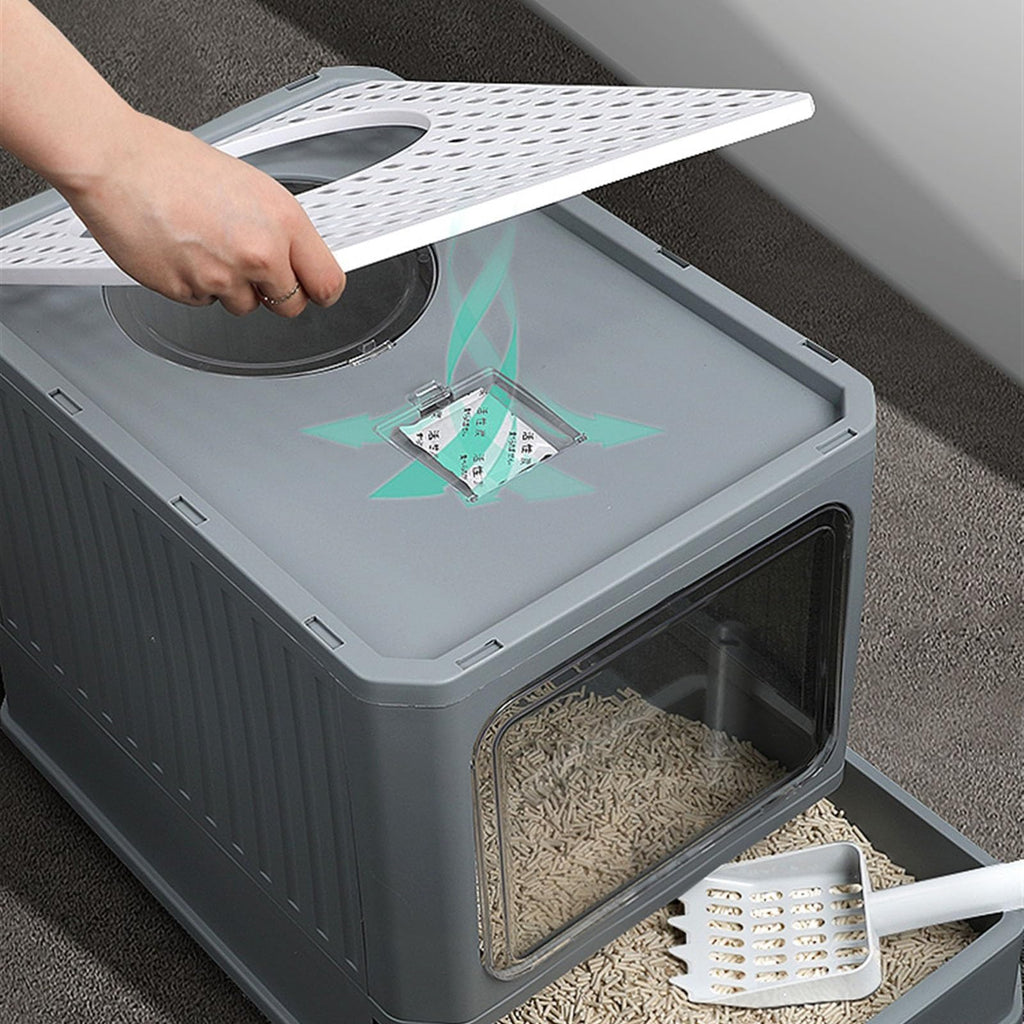 Foldable Enclosed Cat Litter Box with Lid F91953