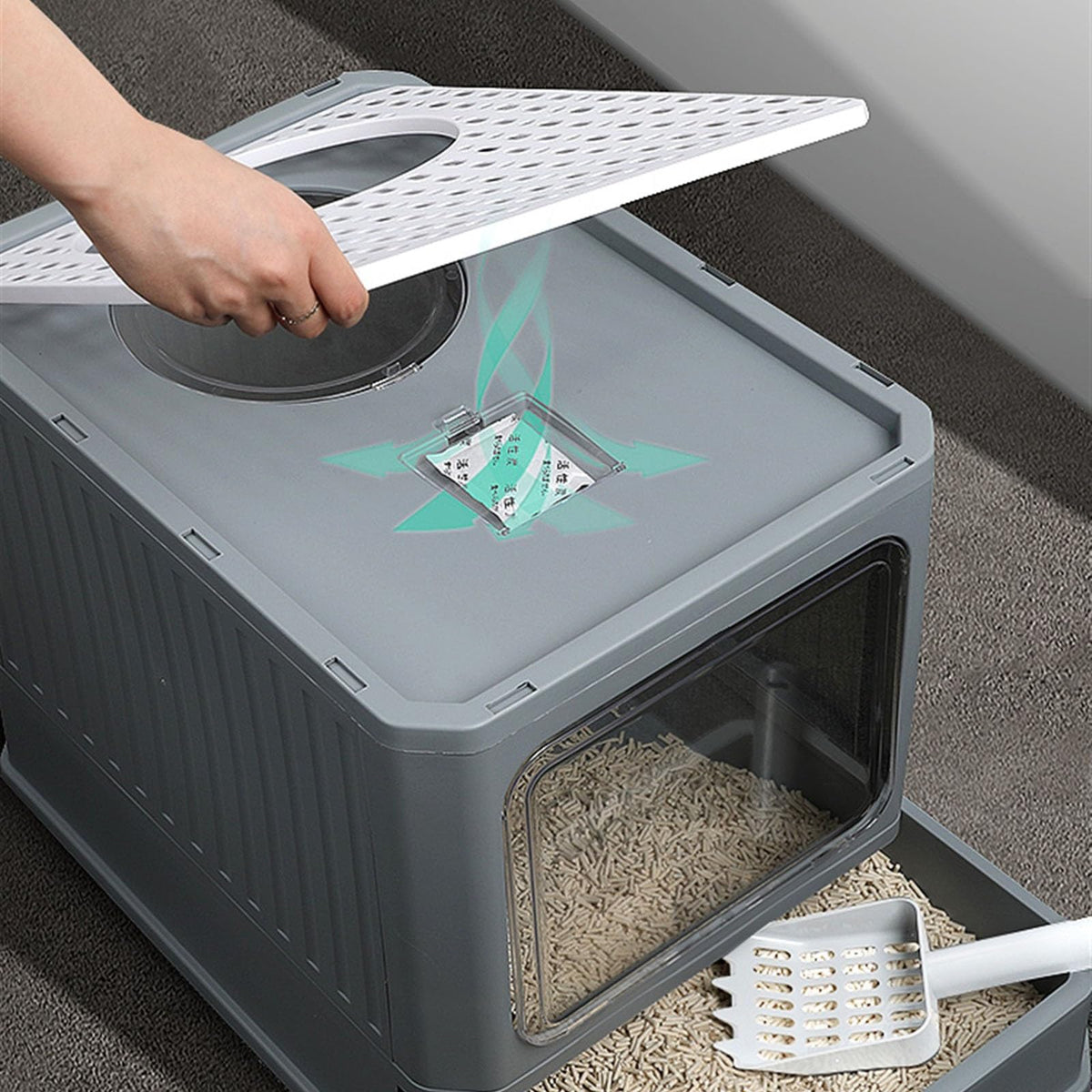 Foldable Enclosed Cat Litter Box with Lid F91953