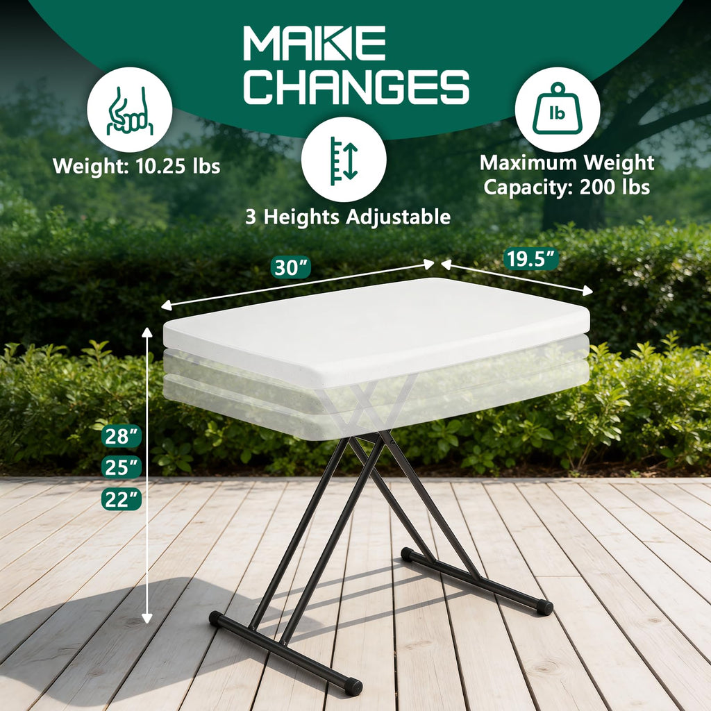 30in White Folding Table with Adjustable Height W459