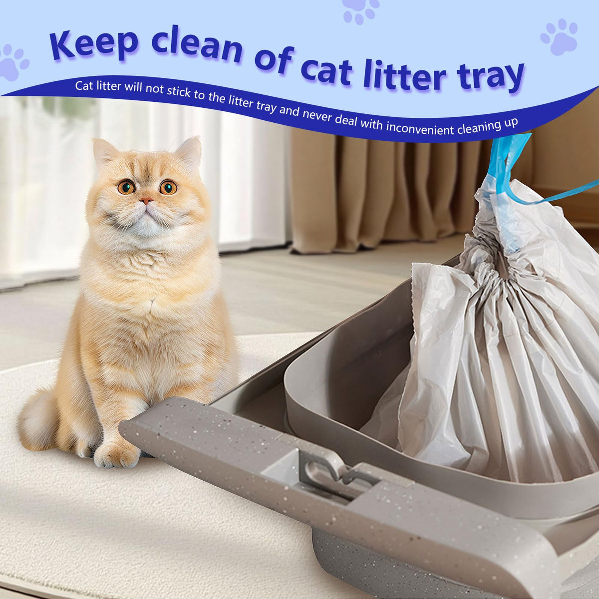 120 Count Cat Litter Box Bags, Extra Thick Heavy Duty Liners, Unscented, 27" x 13" D346326