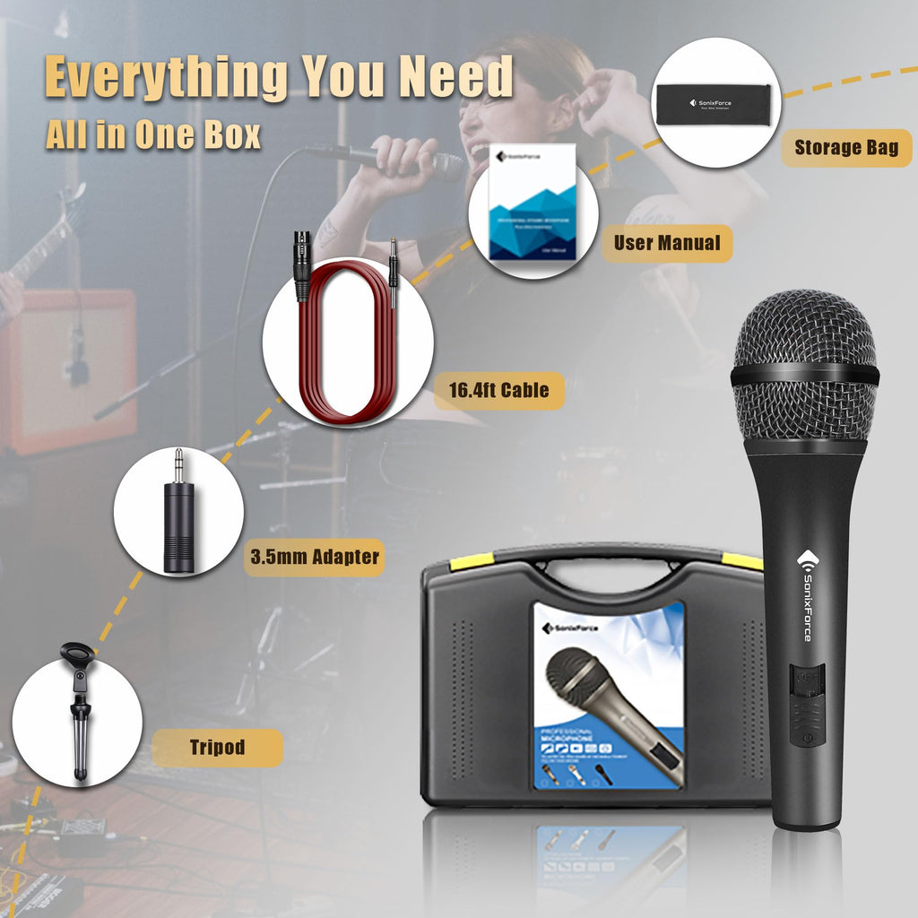 Dynamic Handheld Vocal Microphone with XLR to 1/4'' Audio Cable F4325