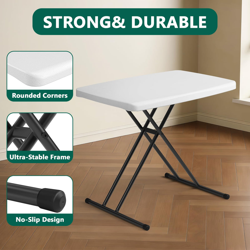 30in White Folding Table with Adjustable Height W459