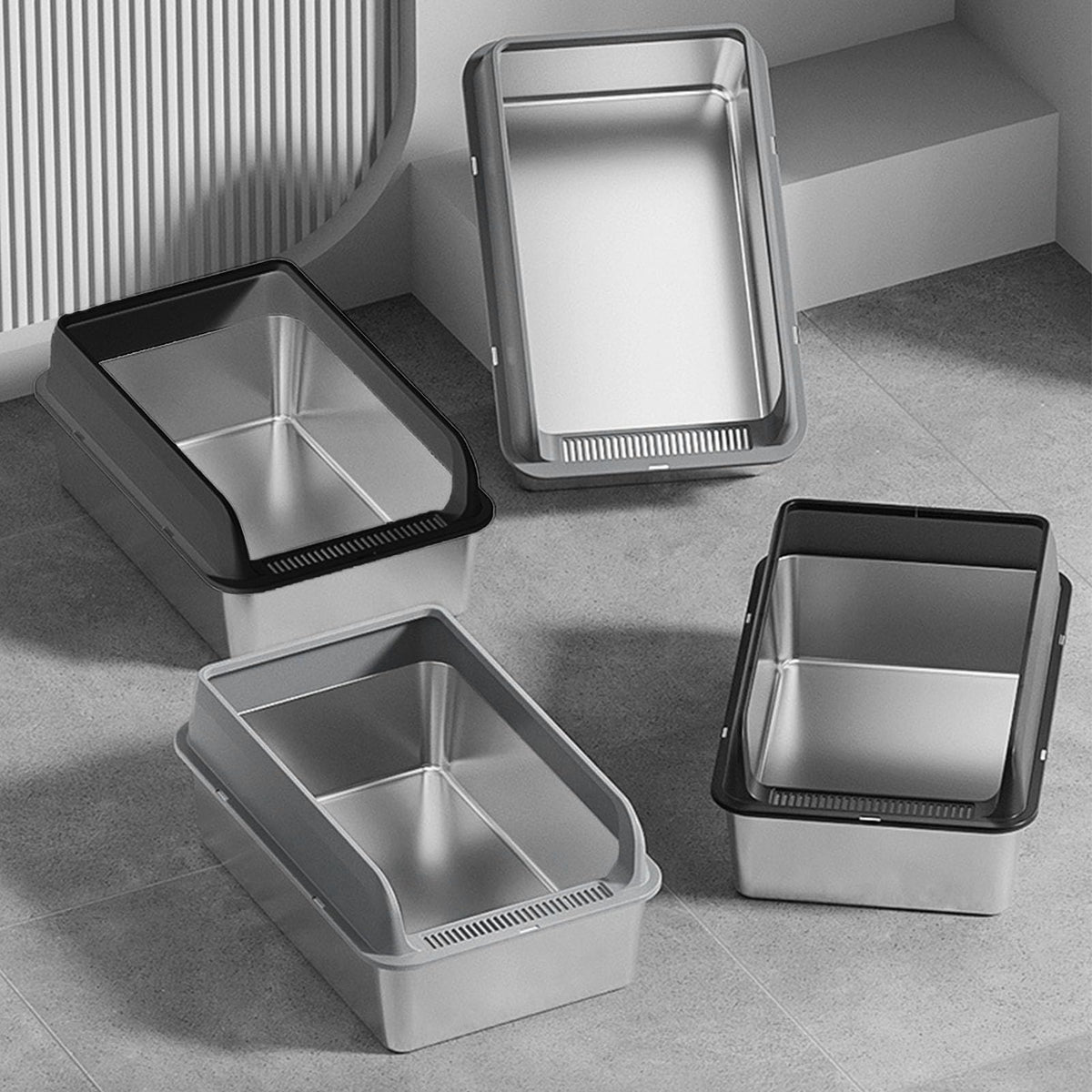 Stainless Steel Enclosed Cat Litter Box with Lid Y412635