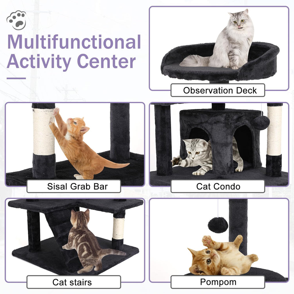 70 Inches Dark Gray Multi-Level Cat Tree with Litter Box Enclosure L87636