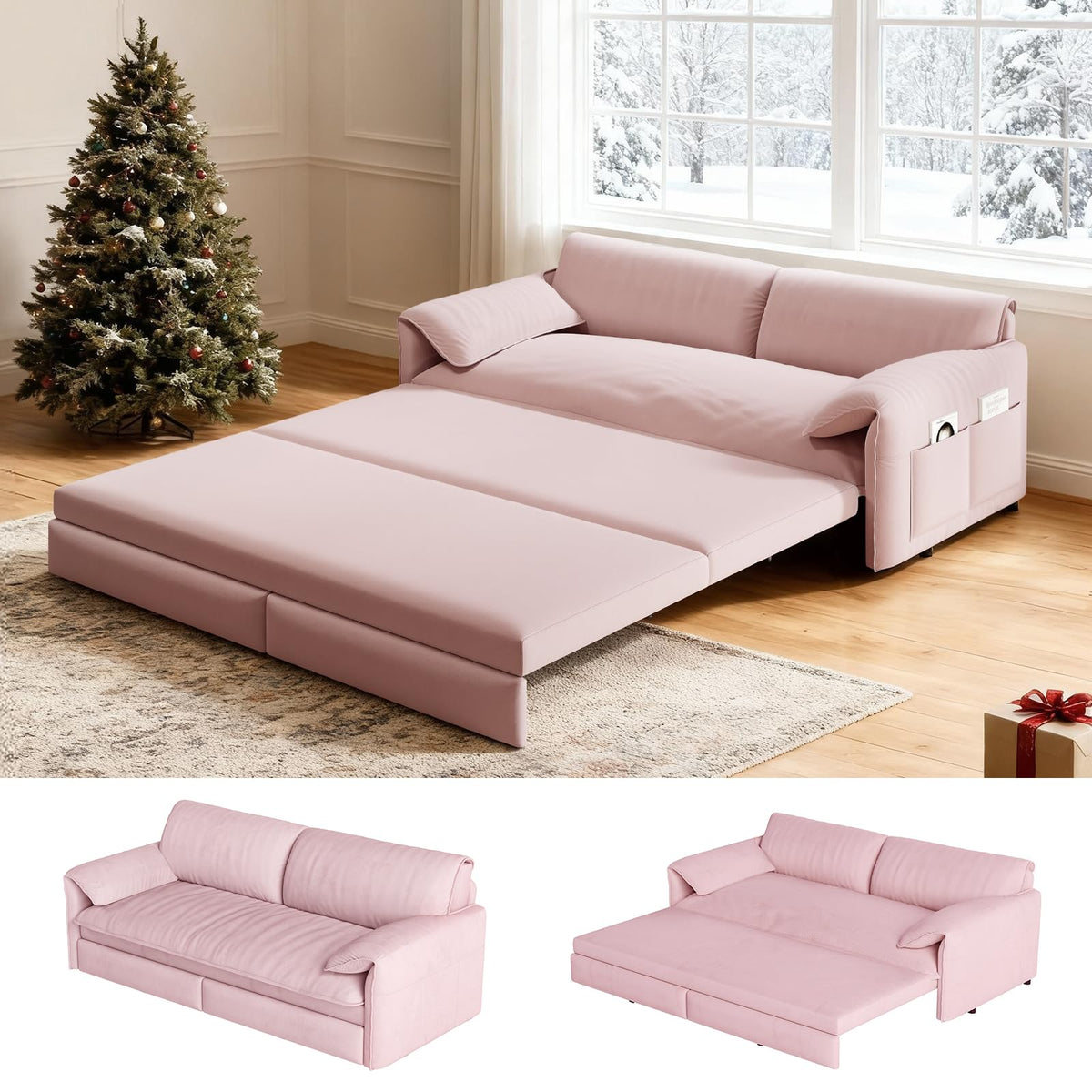 Queen Size Velvet Sleeper Sofa Bed D3580