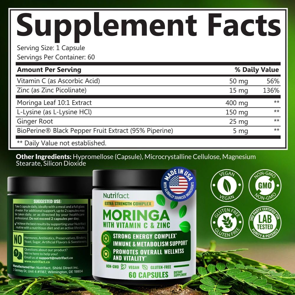 Moringa Capsules with Vitamin C, Zinc & L-Lysine E45332