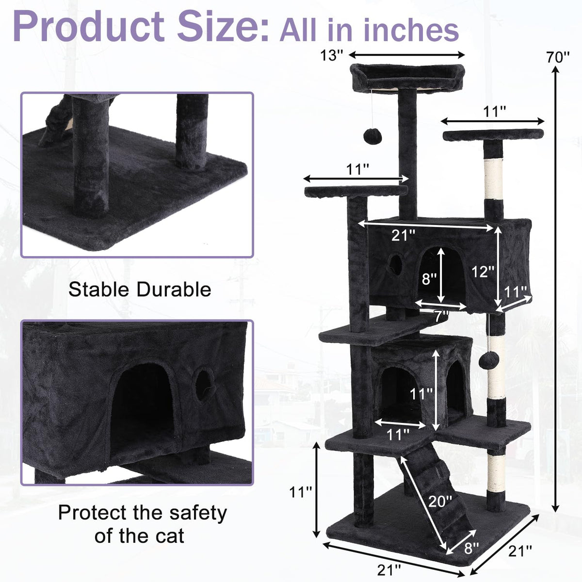 70 Inches Dark Gray Multi-Level Cat Tree with Litter Box Enclosure L87636