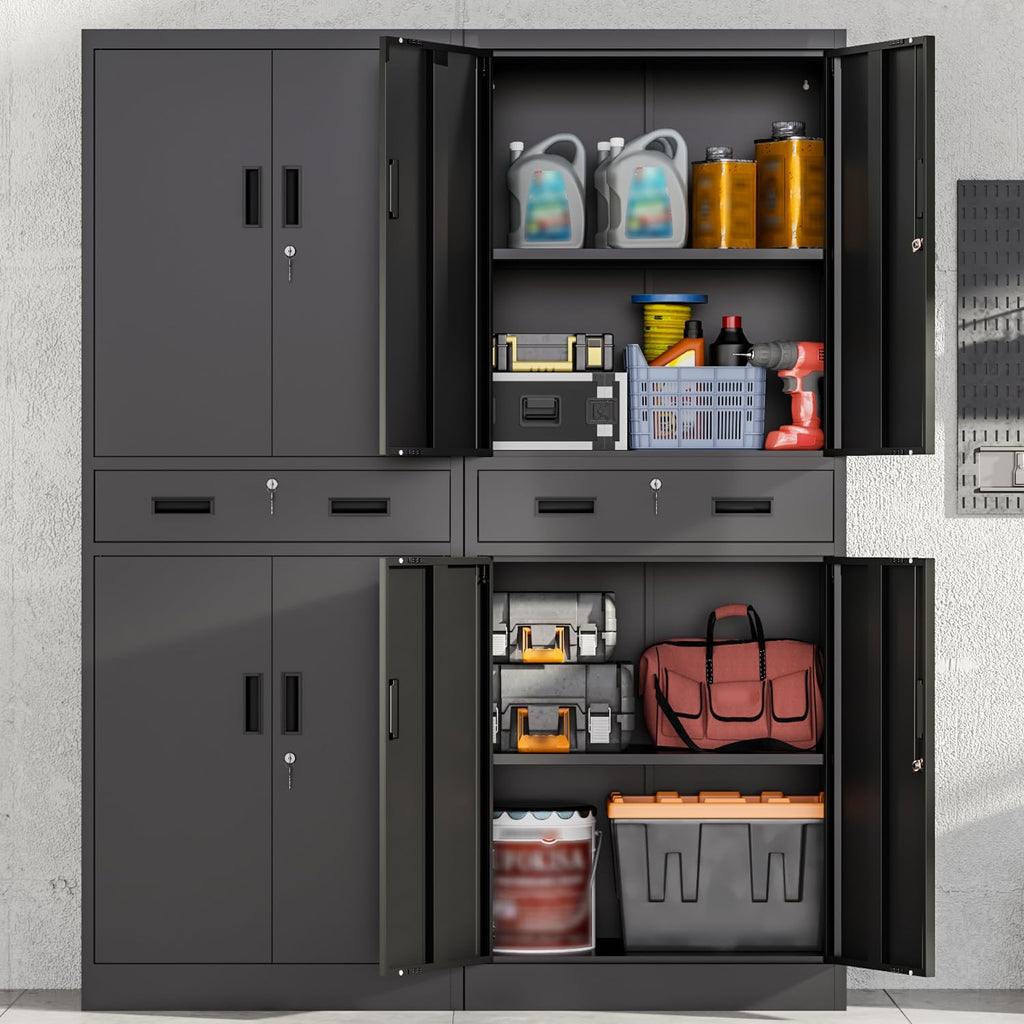 Metal Locking Storage Cabinet with Adjustable Shelves and 1 Drawer K59998