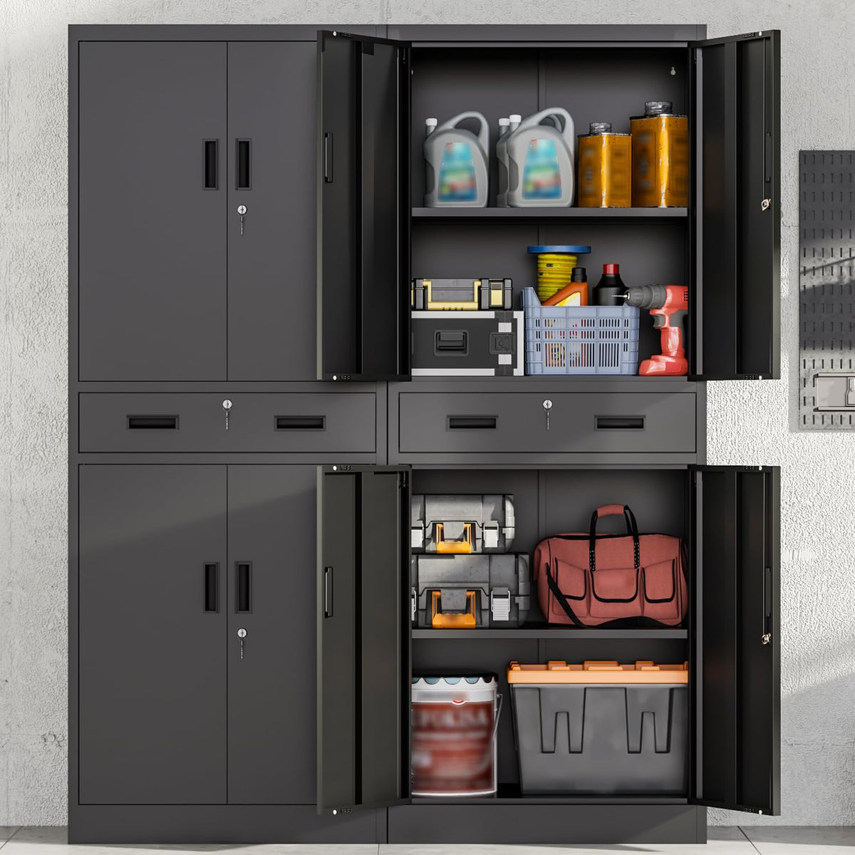Metal Locking Storage Cabinet with Adjustable Shelves and 1 Drawer K59998
