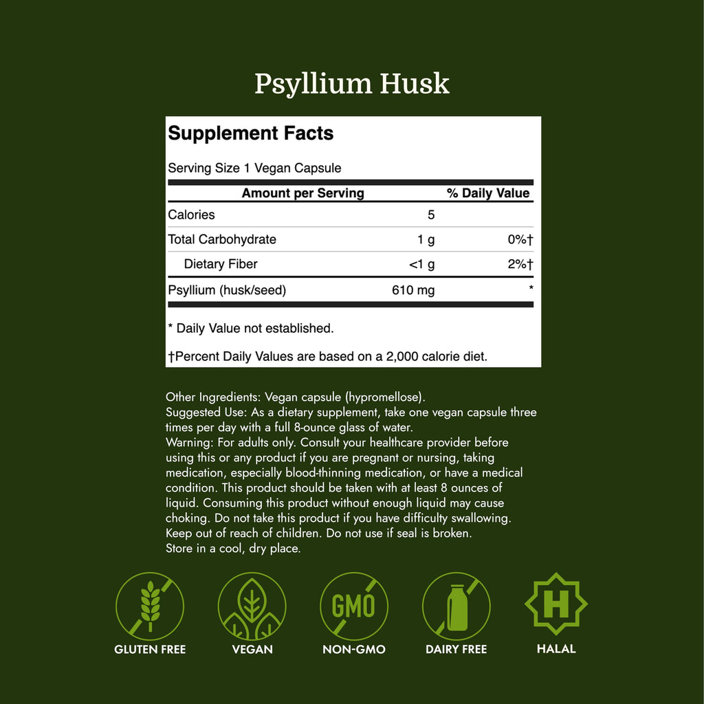 Psyllium Husk Dietary Fiber Supplement, 610 mg, 300 Capsules C32809
