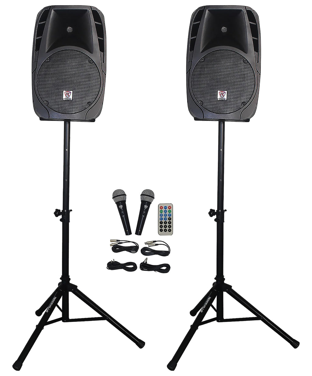 12" Passive PA Speaker System with Metal Wired Mics and Stands Q88994