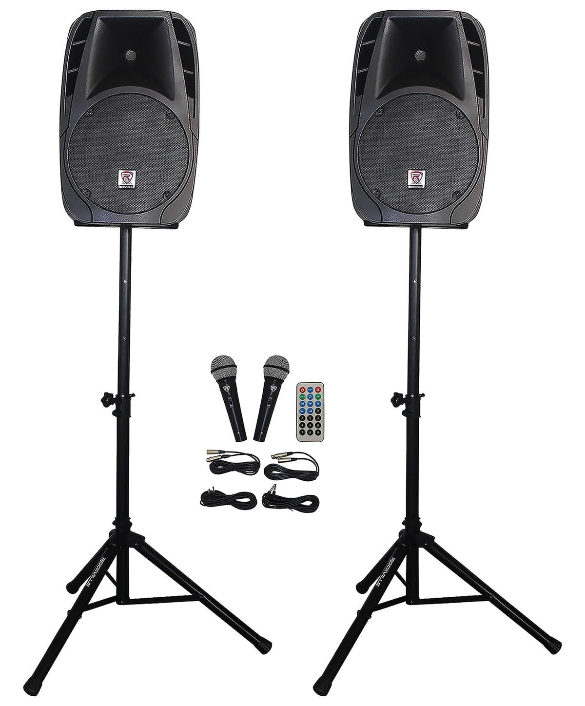 12" Passive PA Speaker System with Metal Wired Mics and Stands Q88994