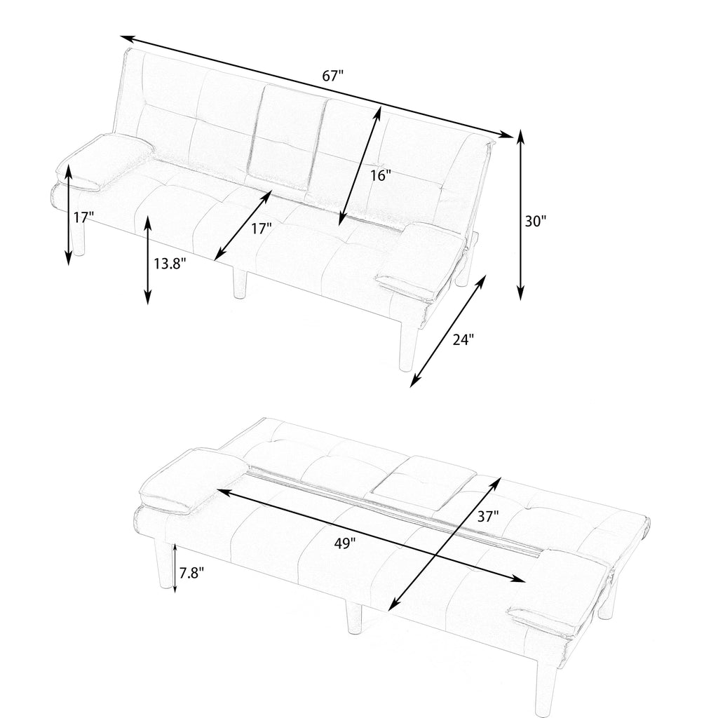 Pink 3 in 1 Convertible Sleeper Sofa Bed with Cup Holder D258182
