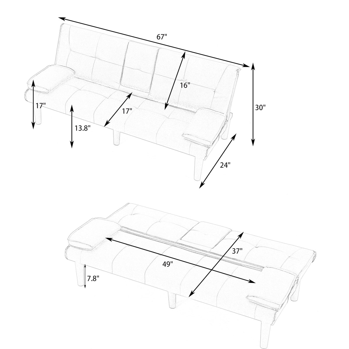 Pink 3 in 1 Convertible Sleeper Sofa Bed with Cup Holder D258182
