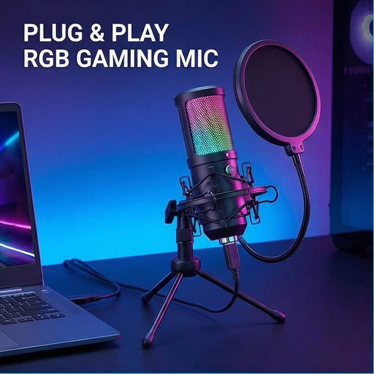 USB Condenser Gaming Mic with Shock Mount D381