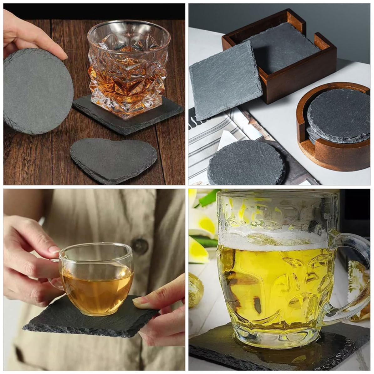Natural Stone Square Drink Coasters Set D53900
