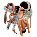 Turquoise Miniature Horse Saddle Set 8" with Headstall Breast Collar Reins H32159