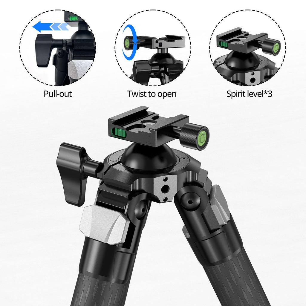 Carbon Fiber Hunting Tripod with Bubble Level and Ball Head K974