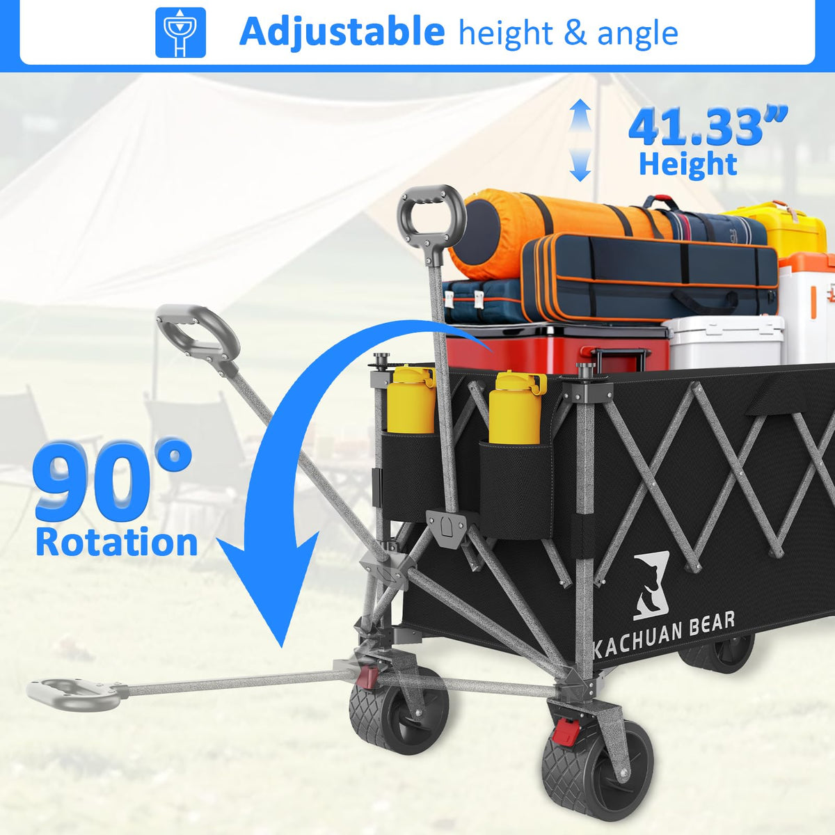 57" L Collapsible Foldable Wagon with Tailgate & Brake, 500LBS Heavy Duty Beach Wagons with All-Terrain Big Wheels, 300L Folding Utility Cart (Black) R711715