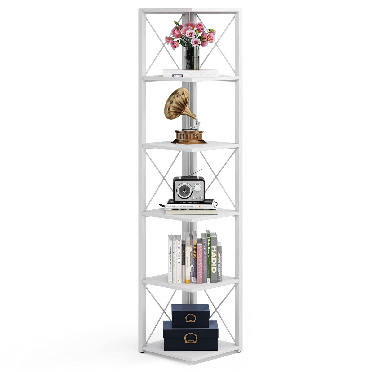 70.8 Inch Tall Brown 6-Tier Corner Bookcase N181415