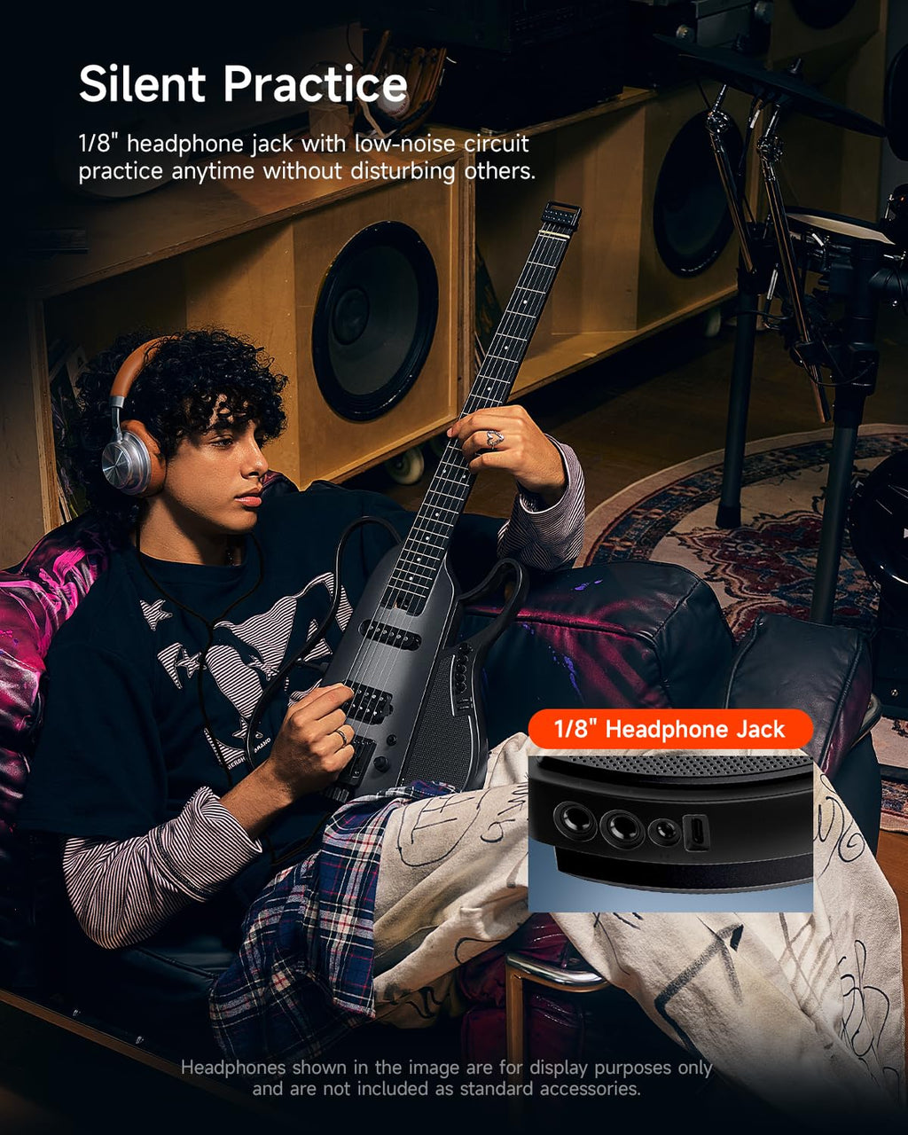 Black Headless Electric Guitar with Detachable Speaker Q135