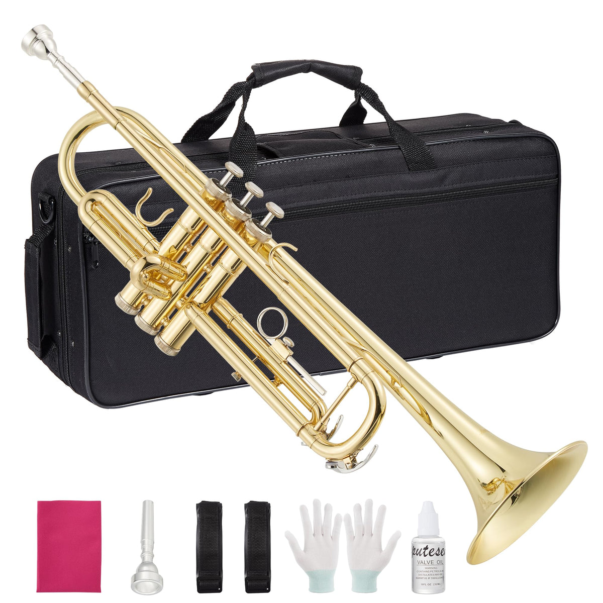 Bb Trumpet with Case Mouthpiece Gloves Cleaning Kit and Polish Cloth G878