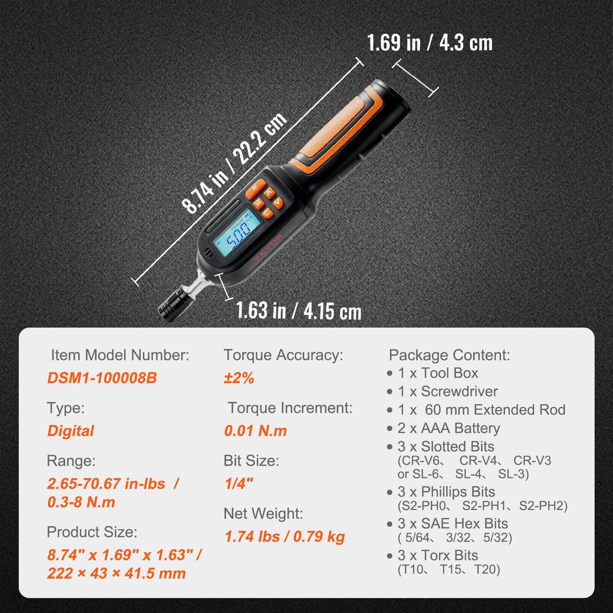 1/4" Drive Digital Torque Screwdriver with LCD, Bits & Case J841785