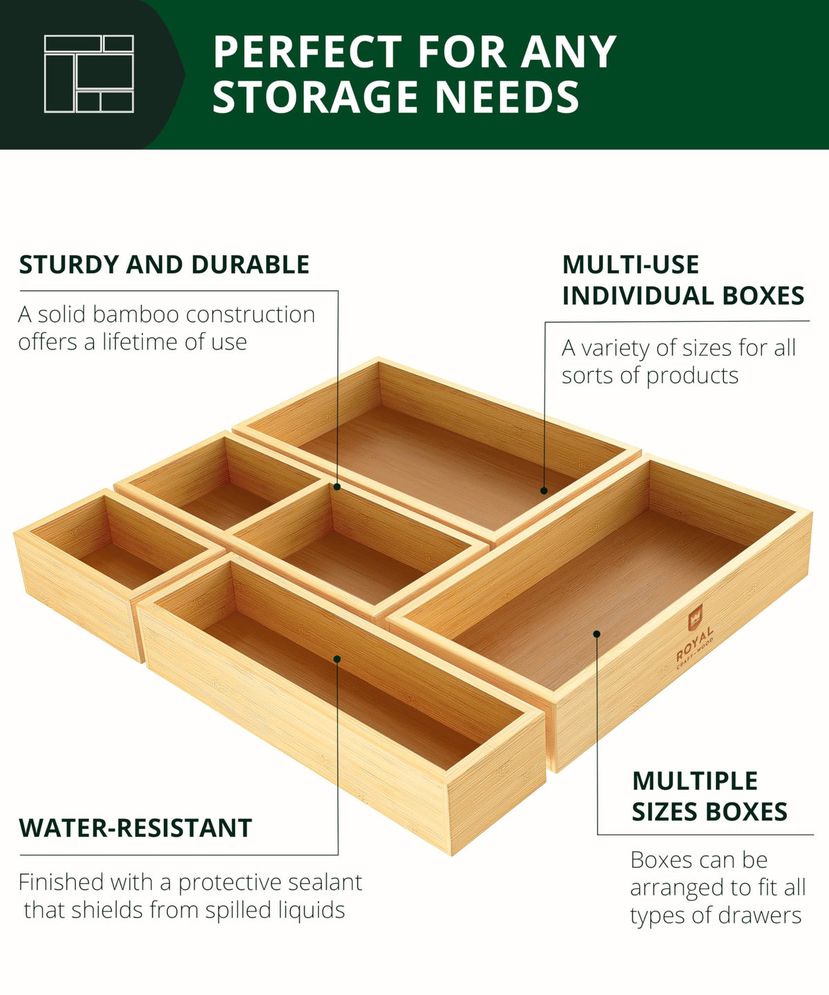 5-Piece Bamboo Drawer Organizer Set N8990