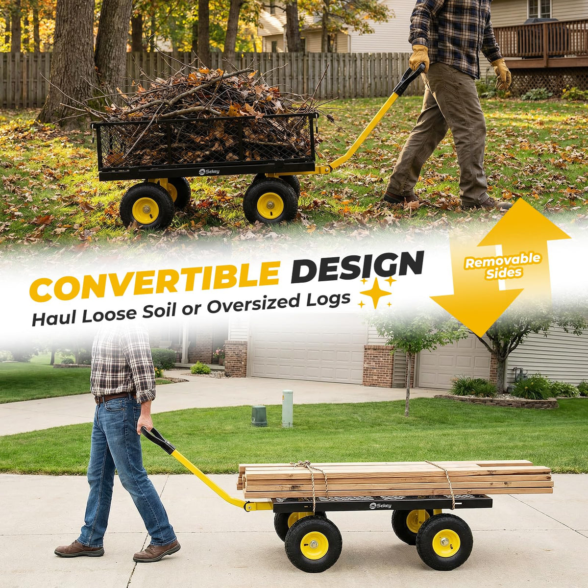 Steel Garden Cart 1000 lb Capacity Removable Sides U6321